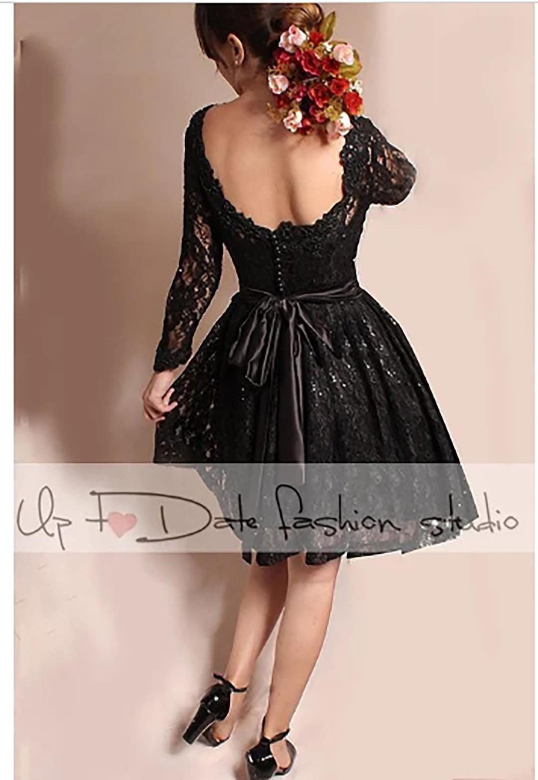 Black Gothic Wedding Dress,lace Bridal Gown, Short Wedding Party Dress ...