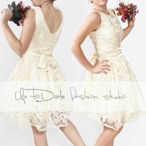 Simple short sleeveless lace wedding dress , custom made wedding party romantic white bridal gown image 7