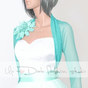 Wedding tulle cover up, turquoise bridal long sleeve jacket