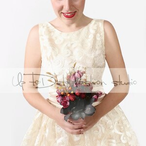 Bridesmaid lace gown, wedding party short dress, sleeveless dress, champagne color dress, wedding guest dress
