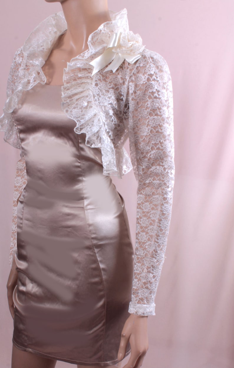 bridal shrug long sleeve bridal jacket Wedding lace ivory color bolero