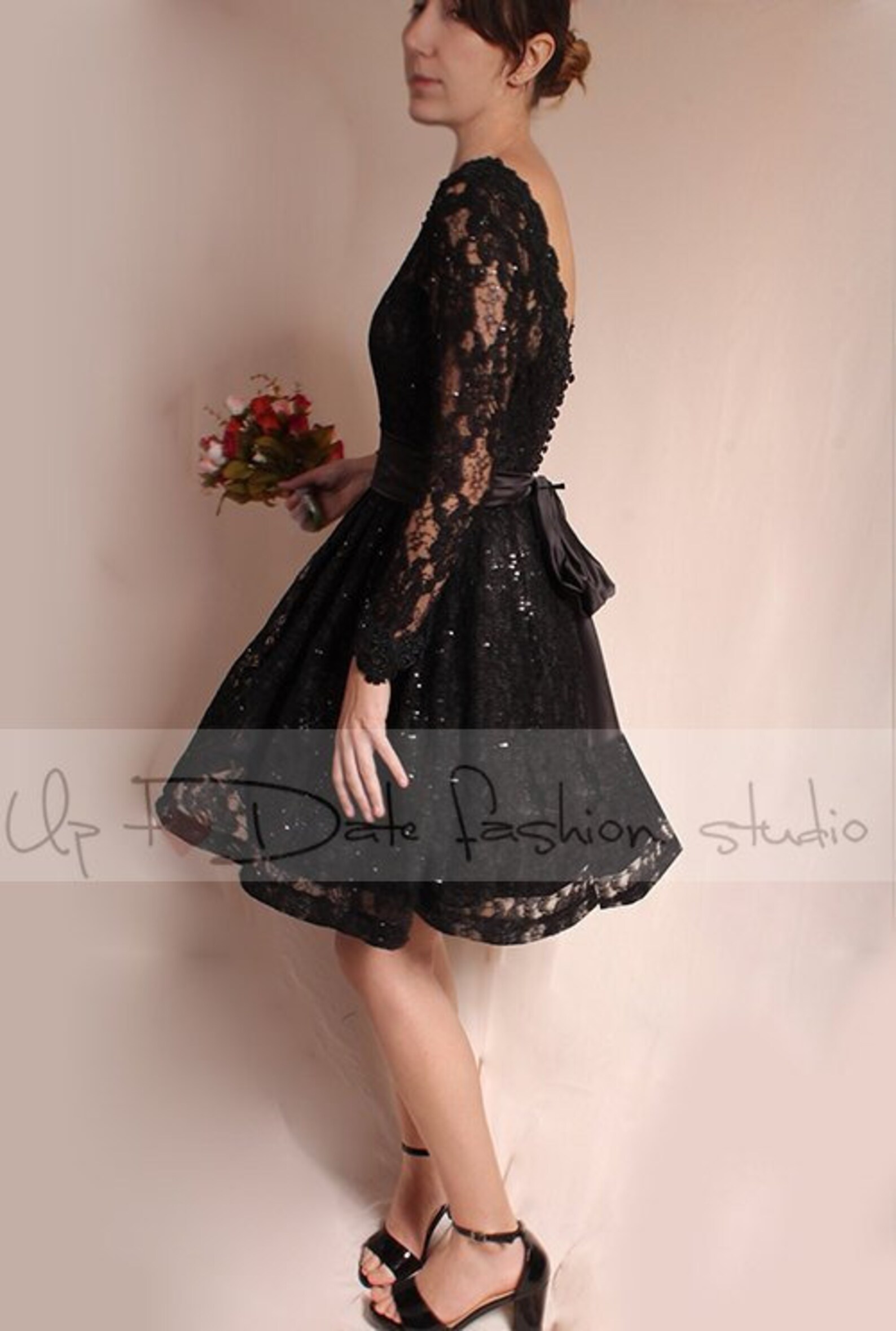 Black Wedding Dress Lace Bridal Gown Short Wedding Party | Etsy