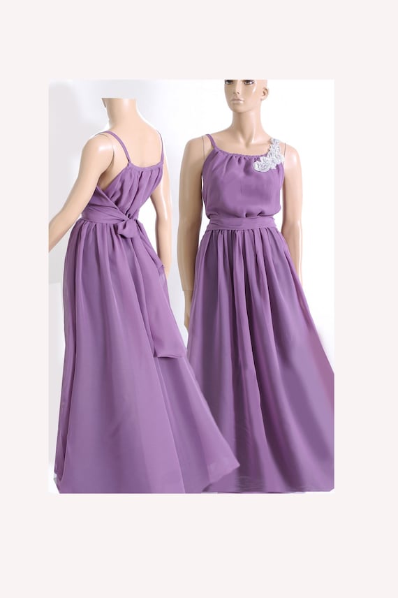 Long Purple Chiffon Bridesmaid Dress: Spaghetti Strap Wedding Gown