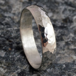 Sterling silver solid 5mm D-shaped hammered ring 925 handmade in the UK