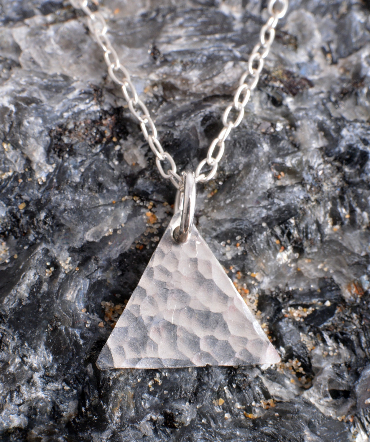 Sterling silver hammered triangle charm chain necklace Etsy