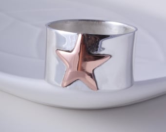 Silver copper star ring sterling silver and copper star ring handmade choose your size custom made to order 925