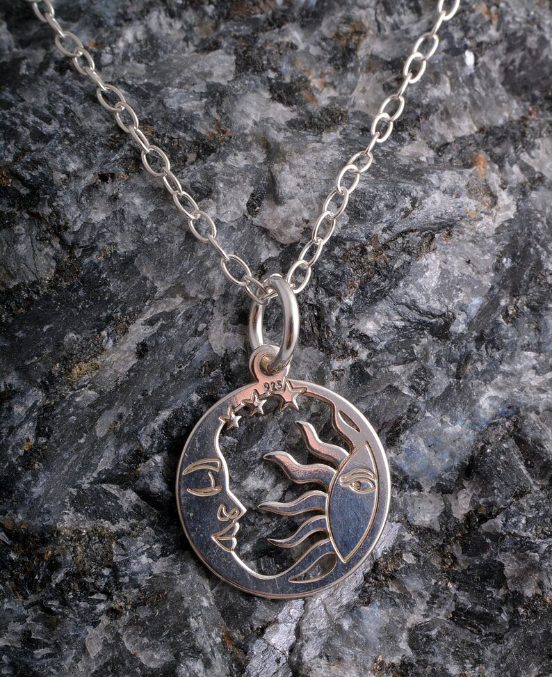 Sterling silver sun and moon charm chain necklace 925