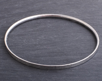 Handmade Sterling silver d shaped hammered bangle 925 silver stacking bangle bracelet