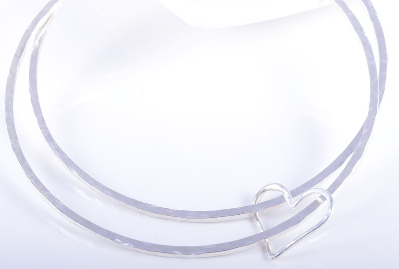 Silver bangle twin set sterling silver square hammered twin set duo heart 925 silver stacking bangle