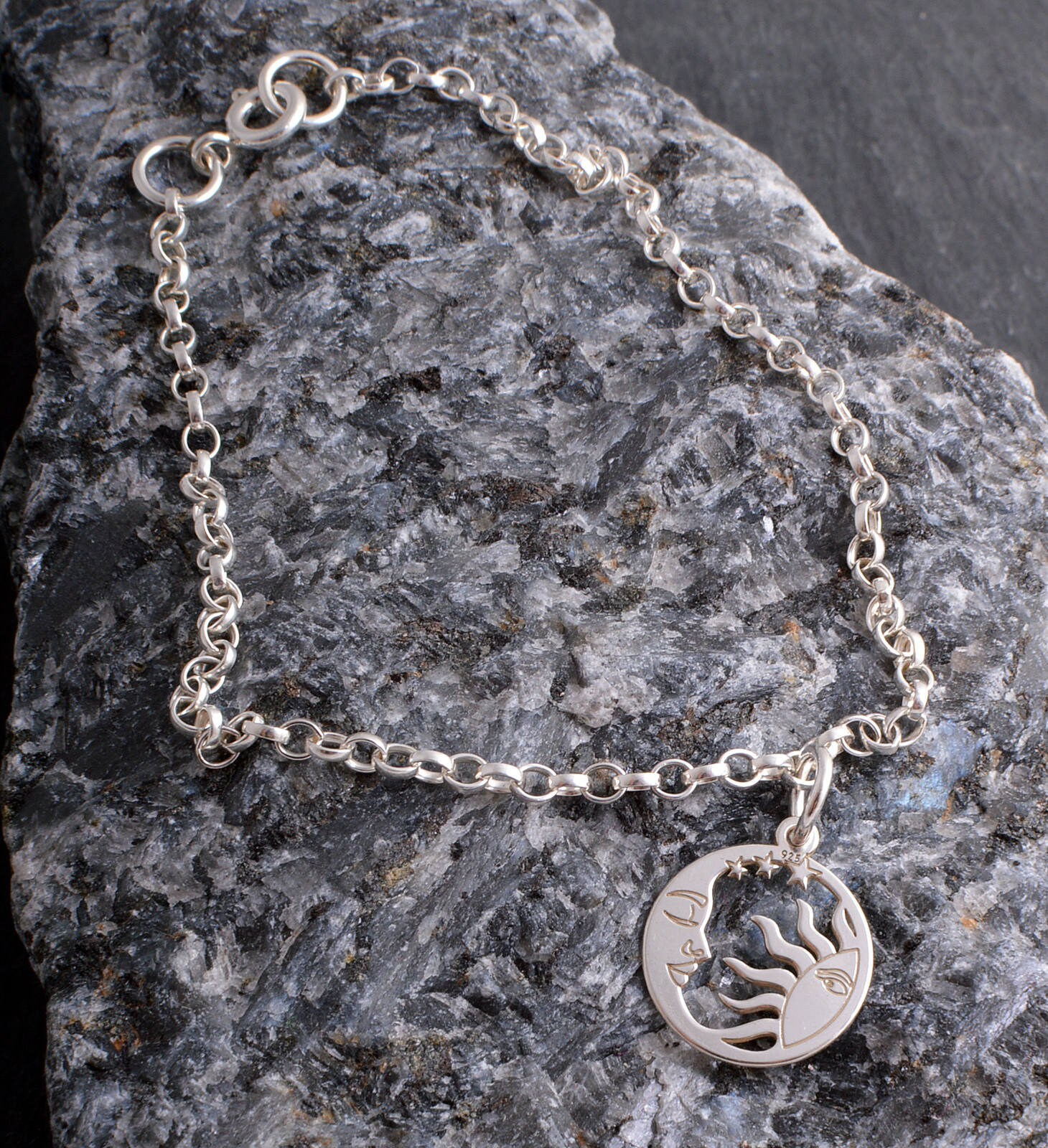 Ankle bracelet sterling silver 925 sun and moon charm chain Etsy