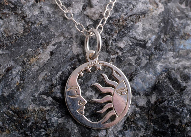 Sterling silver sun and moon charm chain necklace 925