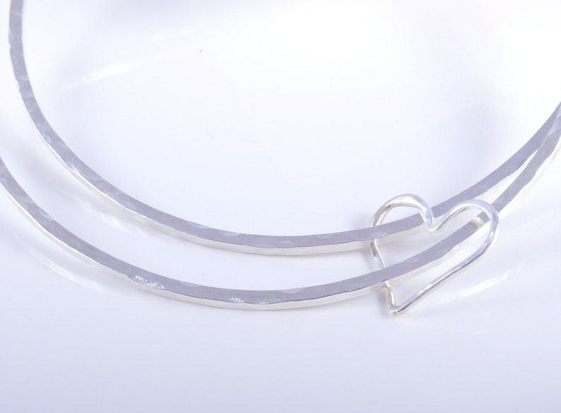 Silver bangle twin set sterling silver square hammered twin set duo heart 925 silver stacking bangle