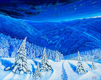 Spruce Peak - painting from Stowe or Mt. Mansfield looking toward Smuggler&#39;s Notch.  An ode to those that ski up to get first tracks