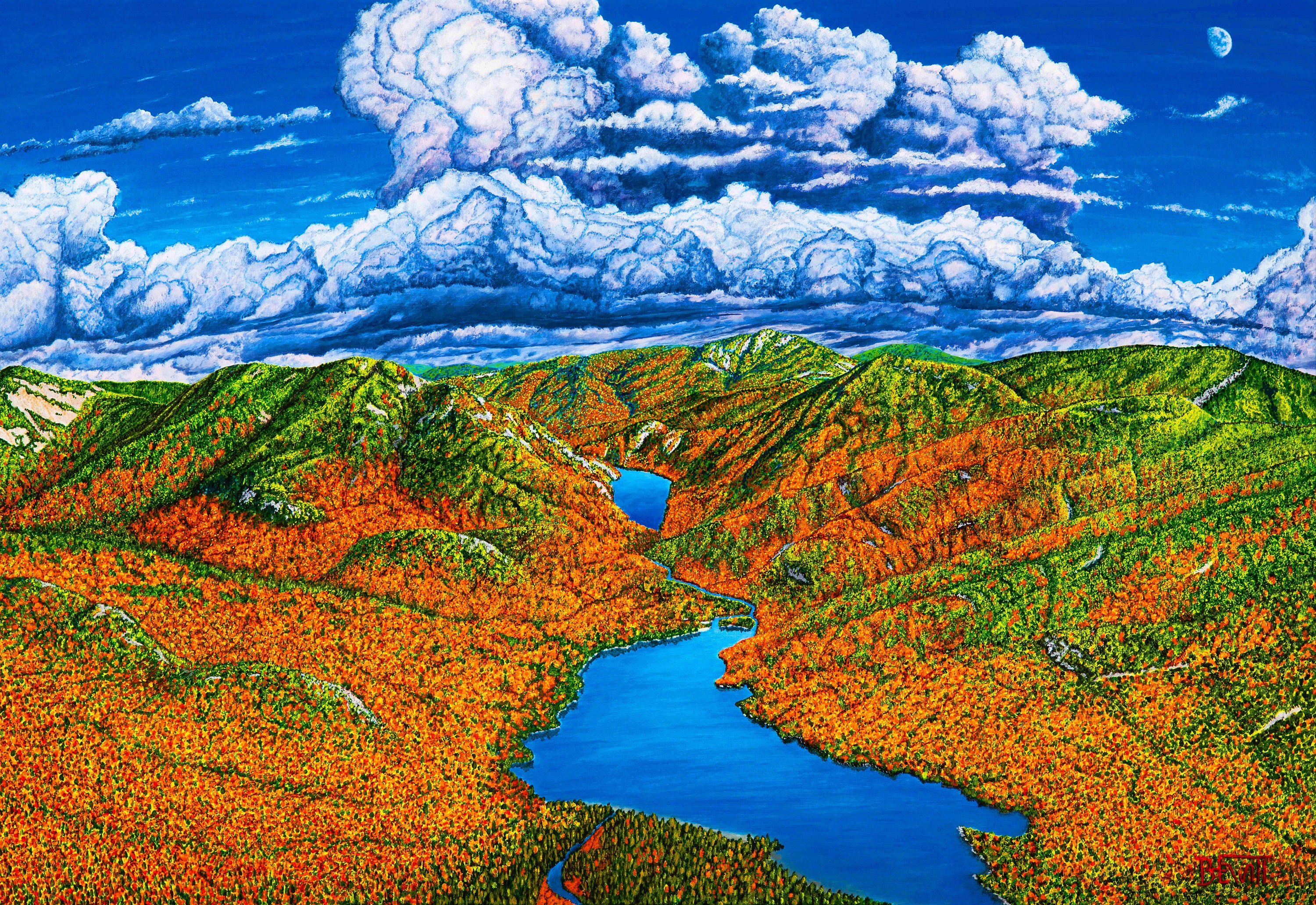 Upper Ausable Lake - Adirondacks in full autumn color with Lower Ausable and Indian Head Lookout in the distance.
