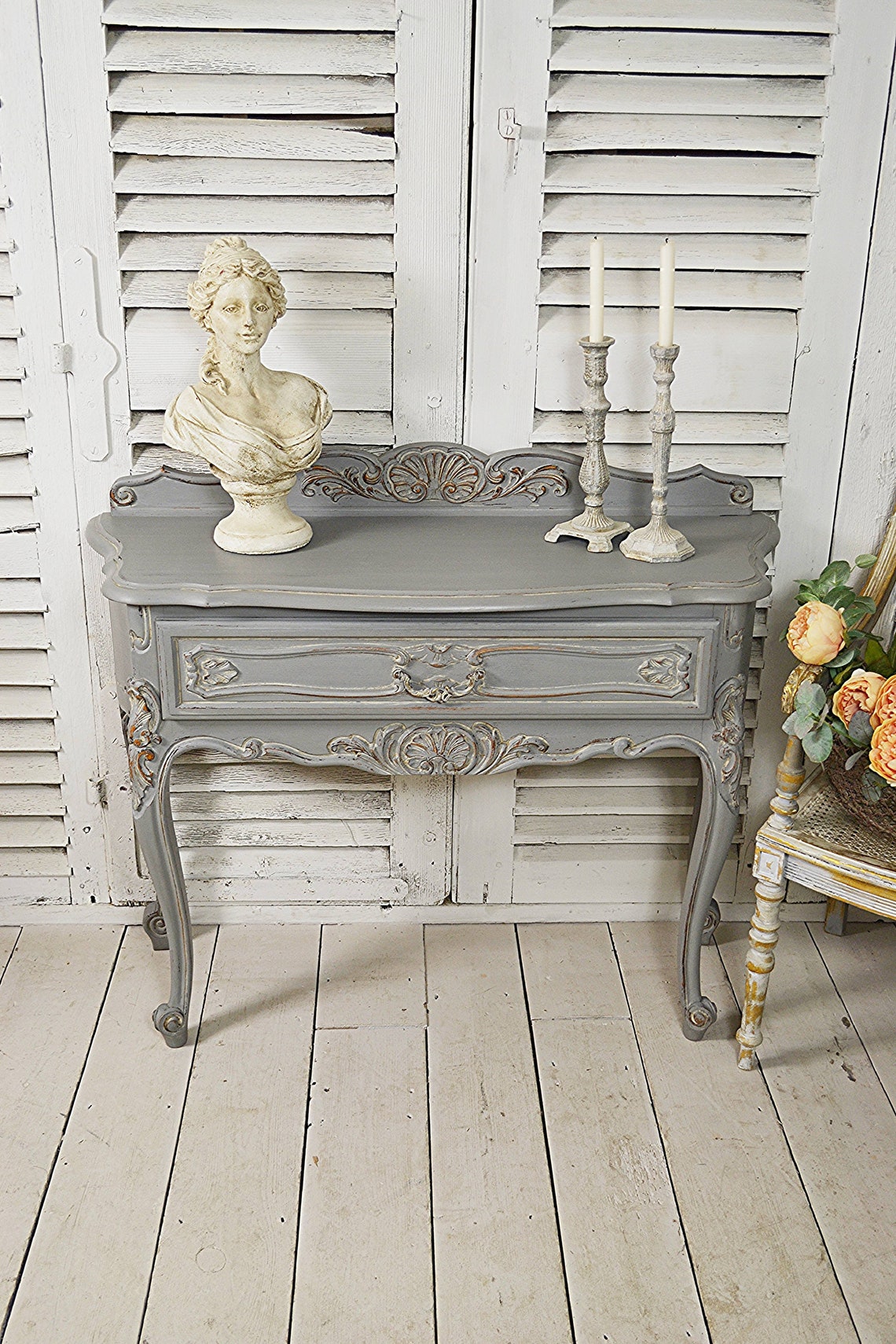 Grey Vintage Carved Shabby Chic French Console Table Free UK Etsy