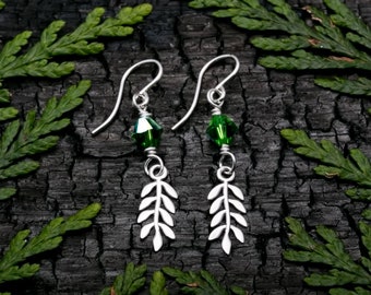 Green Swarovski Crystal Leaf Earrings