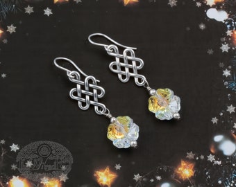 Sterling Silver Celtic Knot Clover Earrings with Crystal AB Swarovski Crystals