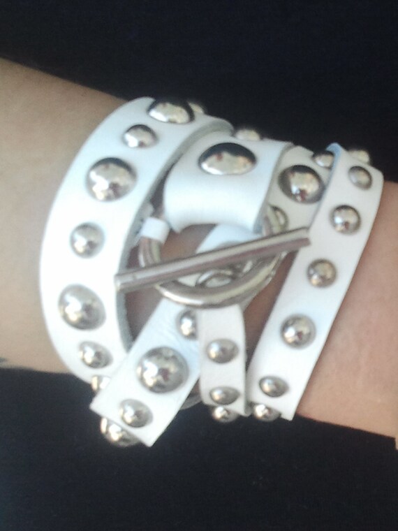 Items similar to Biker Jewelry Leather Wrap Bracelet with Studs