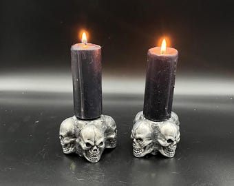Skull candlestick holders handmade.