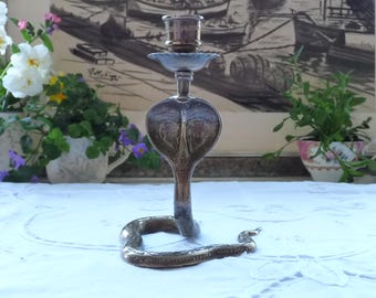 Brass Cobra Candlestick: Gothic Pagan Egyptian Decor (15 cm Tall)