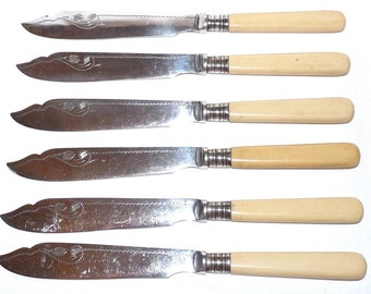 Vintage EPNS Fish Cutters (Set of 6) - Art Deco Engraved Flatware, 24558