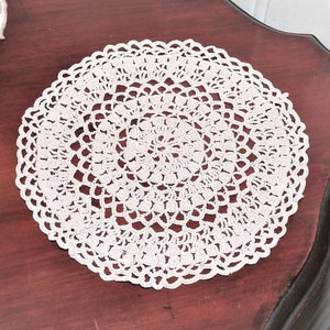 Handmade Crocheted Doily: Ecru Beige Cotton Table Centerpiece