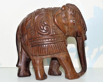 Hand Carved Sheesham Wood Elephant Figurine: African Folk Art