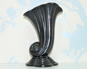 Vintage S/S Agean Black Cornucopia Vase: Made in England