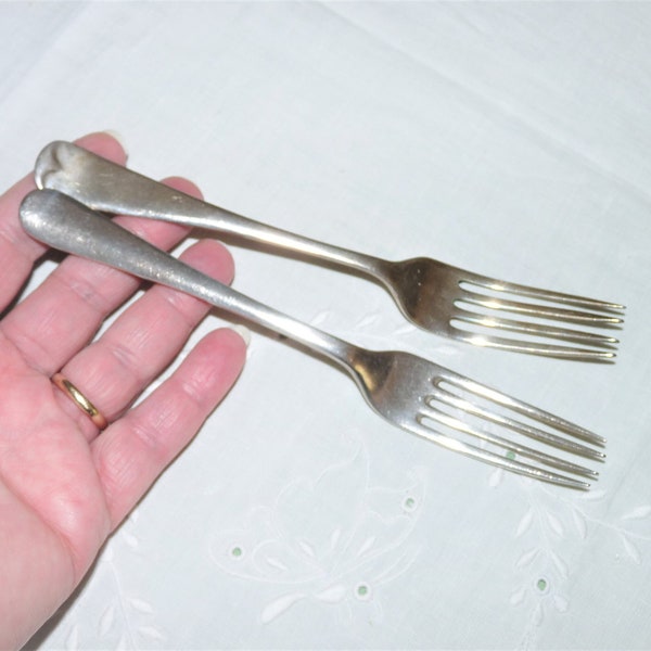 Dessert Forks x 2, Mismatched Forks x 2, AHB and Co, A and D, Worn Plate, Circa 1930's, Photographers Prop, Set Prop, Flatware