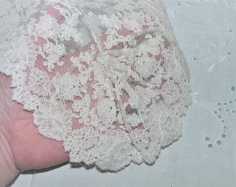 Antique Ecru Lace Trim: Edwardian Blouse Ruffle, Dressmaking Insert