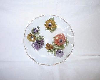 Pilkington Anemone Glass Plate, By Michael Harris, Chance Collection,  Scalloped Rim, Floral Pattern Plate, Collectors Plate, Cabinet Plate