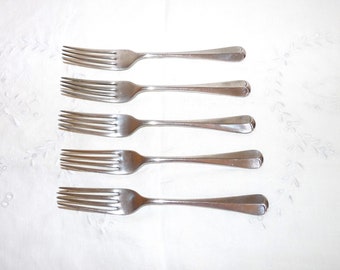 Salad or Dessert Forks x 5, Mappin and Webb, Rattail Pattern, Princes Plate, Circa 1934, Worn Plate, English Cutlery, Gift for the Home