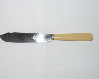 Vintage Fish Cutter, H Binns Son and Co, Athenaeum Registered, Stainless, Ivorine Handle, Faux Bone, flatware, shabby Chic, cottage chic