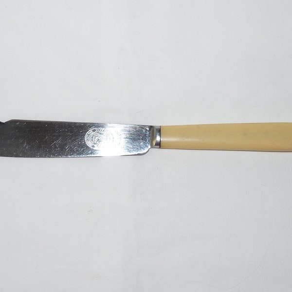 Vintage Fish Knife, H Binns Son and Co, Athenaeum Registered, Stainless Blade, Ivorine Handles, Faux Bone, flatware, shabby or cottage chic