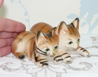 Hand Painted Porcelain Tiger Cubs Figurine: Orange and Black Ornament