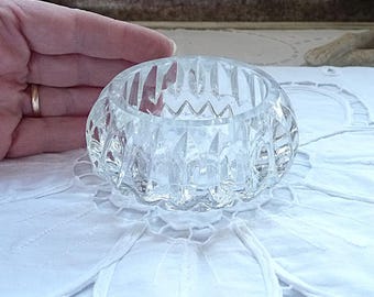 Victorian Crystal Salt Cellar: Almond Thumbprint Starburst Base, Circa 1872