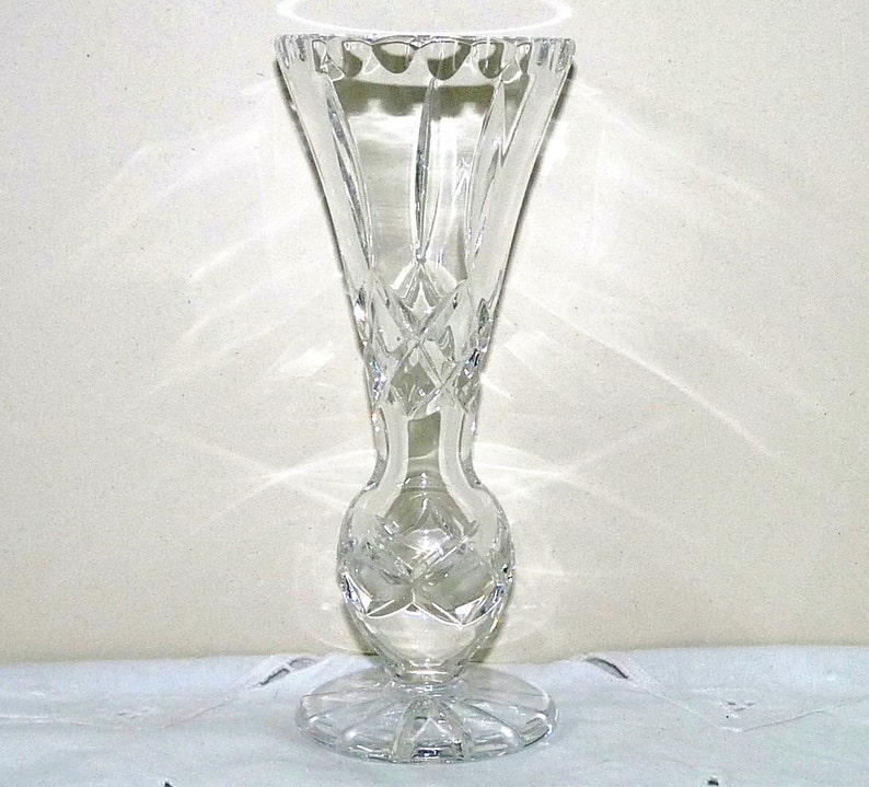 Tall Bud Vase Cut Glass Crystal Diamond or Lattice Pattern Etsy