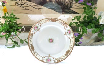 Vintage Noritake Plate: Pink Roses & Gilt, Japanese Porcelain (1920s)