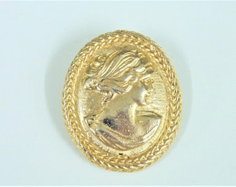 Vintage Goldtone Scarf Clip: Oval Cameo Shawl Clasp, 1980s Accessory