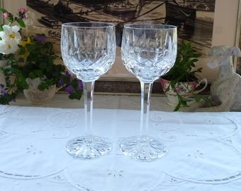 Vintage Atlantis Crystal Hock Glasses: Fatima Pattern, Hexagonal Stem (Set of 2)