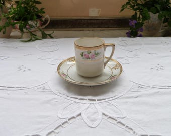 Noritake Bone China Demitasse Cup and Saucer: Gold Roses, Rare Back Stamp (1891-1921)