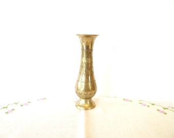 Etched Brass Vase, Fern and Foliage Design, Indian Style, Bulbous shape, Homewares, 02