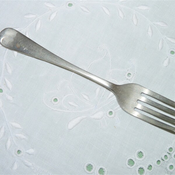 Antique Childs Small Fork, Stain-Less Nickel, Old English Pattern, Worn Plate, EPNS, Wedding Fork, cottage chic, Dessert Forks