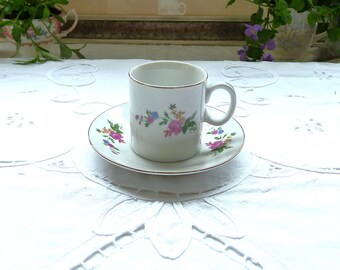 Vintage Tientsin Porcelain Demitasse Cup and Saucer: Floral Bone China