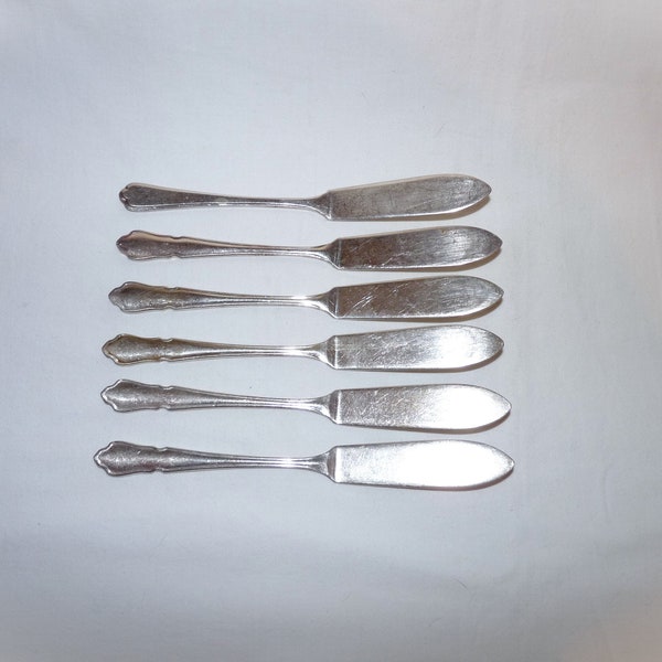 Butter Spreaders x 6, Dubarry Pattern, A1 Plate, Mismatched Set, Sheffield Cutlery, Made in England, EPNS, flatware, cottage chic, 03557