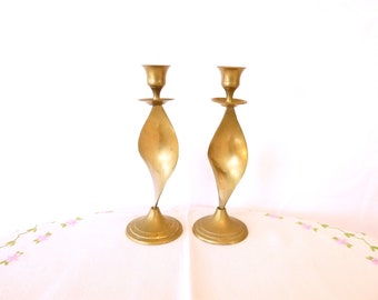 Solid Brass Twist Candlesticks - Helix Design Taper Candle Holders