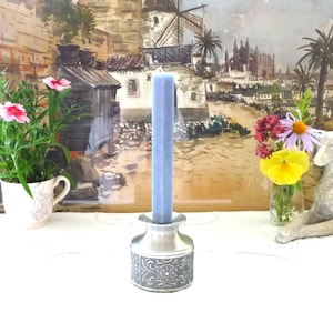 Selbu Candle Holder, BJH 413, Rosemaling or Acanthus Pattern, Rosemaling Candlestick, Norsk Tinn Pewter, Made in Norway, Mid 20th Century
