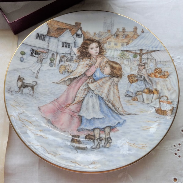 NSPCC Christmas Plate 1988, A Christmas Wish, Royal Worcester, Cabinet or Display Plate, Gilt Rim, Wall Plate, Collectors Plate