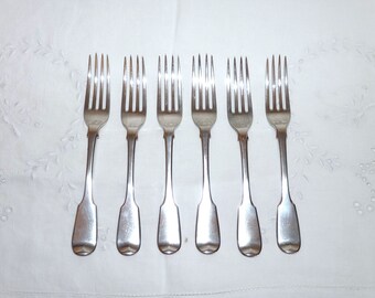 Georgian Heavy Silver Dessert Forks x 6, Solid Silver, C 1829, Richard Crossley, Fiddle Pattern, Solid Silver Forks, Rear Crested Forks