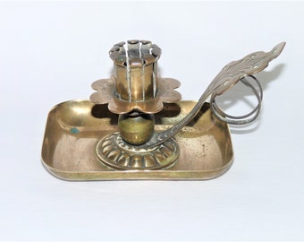 Vintage Brass Chamberstick Candlestick: Continental Push Up Candle Holder